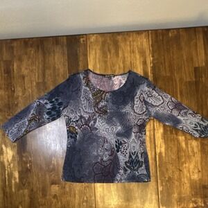 Jessica Max Paisley Print 3/4 Sleeve Round Neck Blouse Women's Size M
